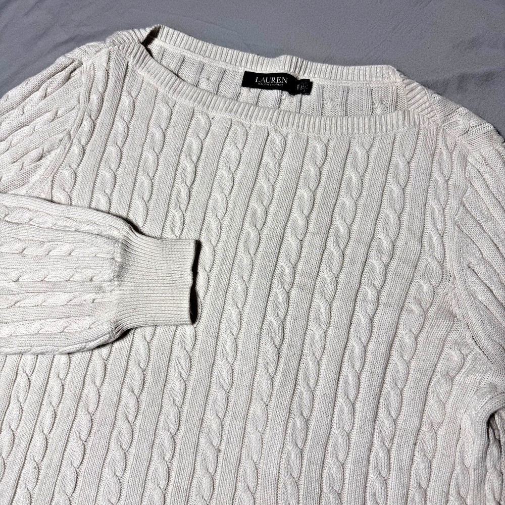 Lauren Ralph Lauren Cable Knit Sweater White Women's Size XL 100% Cotton